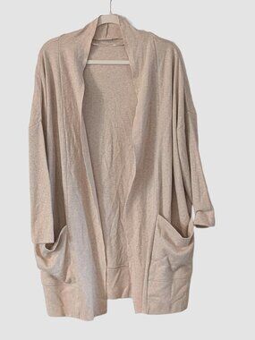 Pact Airplane Wrap Organic Cotton Cardigan Beige Open Front Pockets M/L Travel